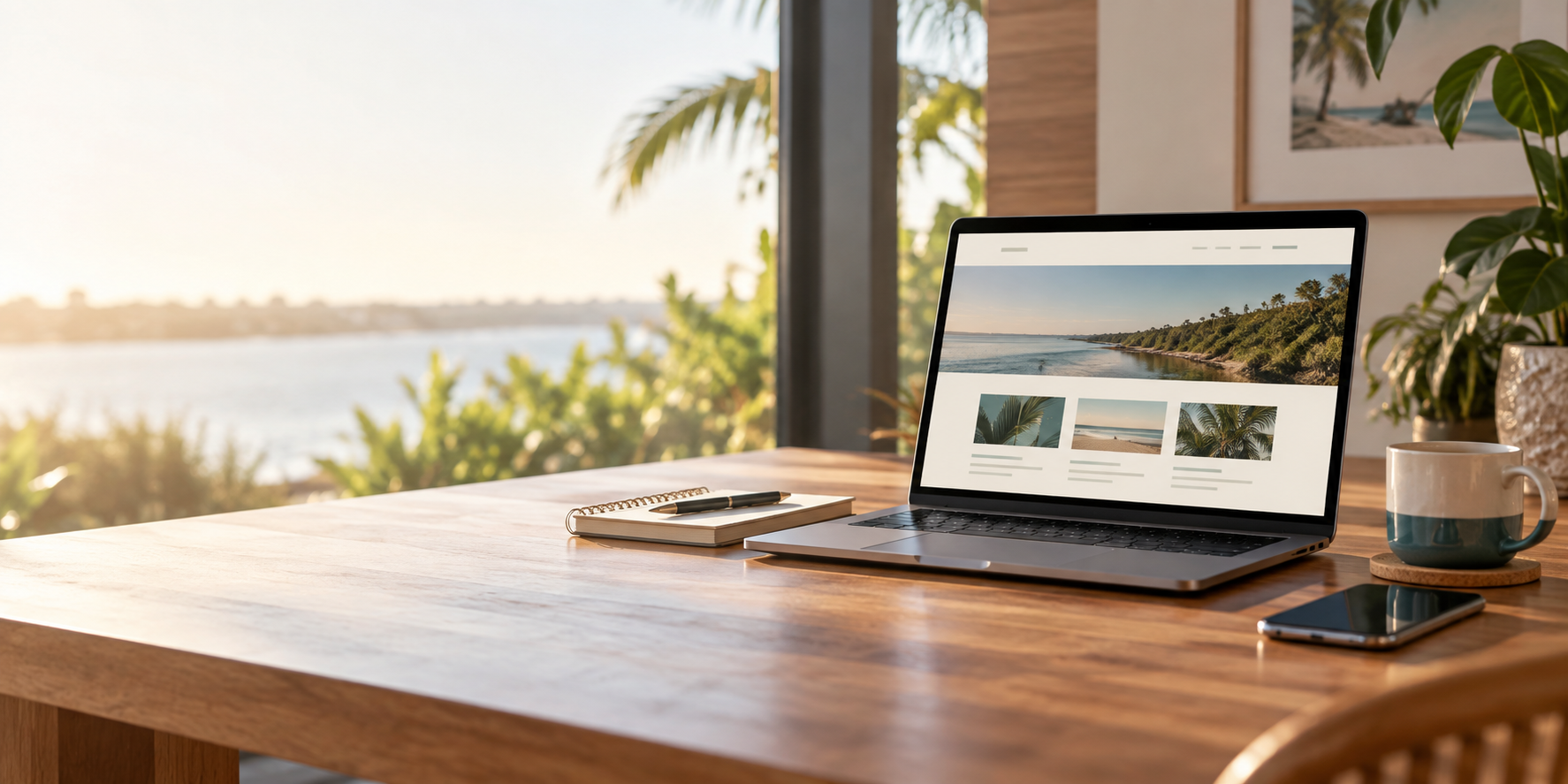 Laptop and workspace for a professional website design project